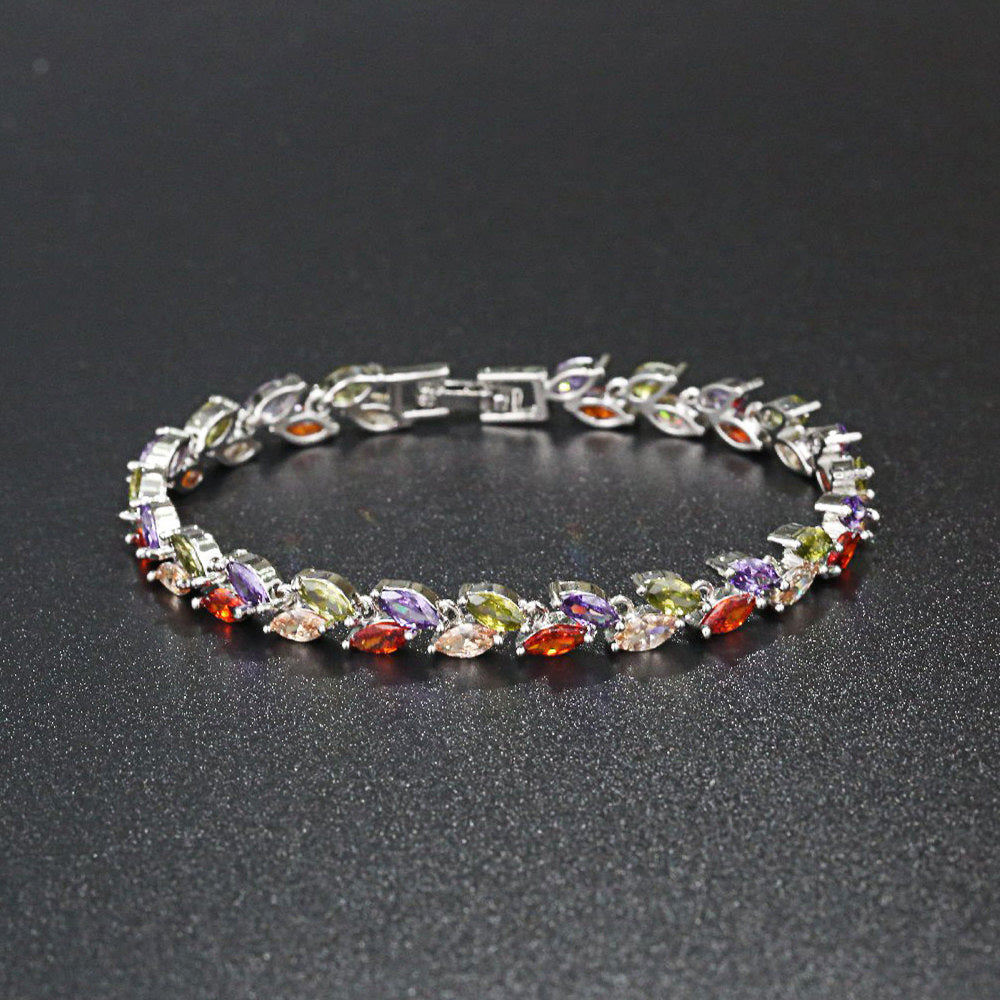 Wholesale Colorful Crystal Zircon Willow Leaf Bracelet